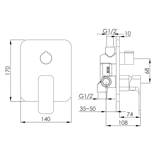 Змішувач прихованого монтажу 2 функції IMPRESE BILOVEC f04600910SQ, чорний матовий 85024 фото
