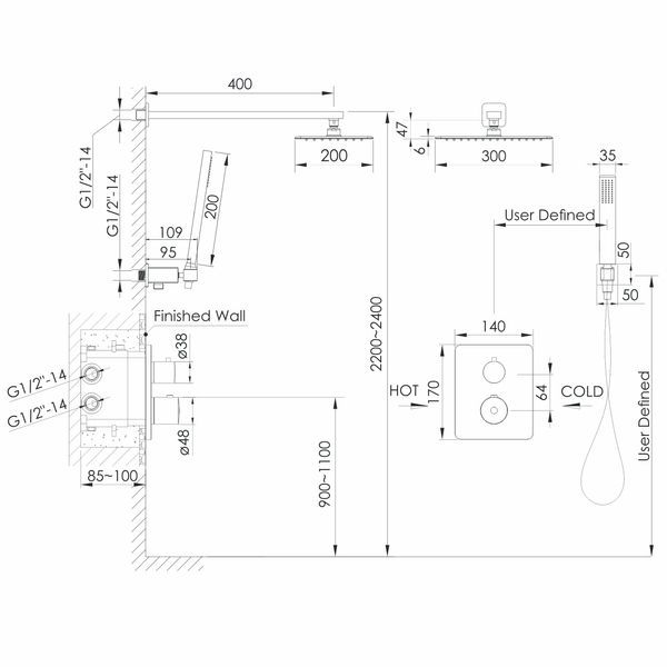 Душова система з термостатом прихованого монтажу IMPRESE GRAFIKY ZMK0624010482, хром 93810 фото